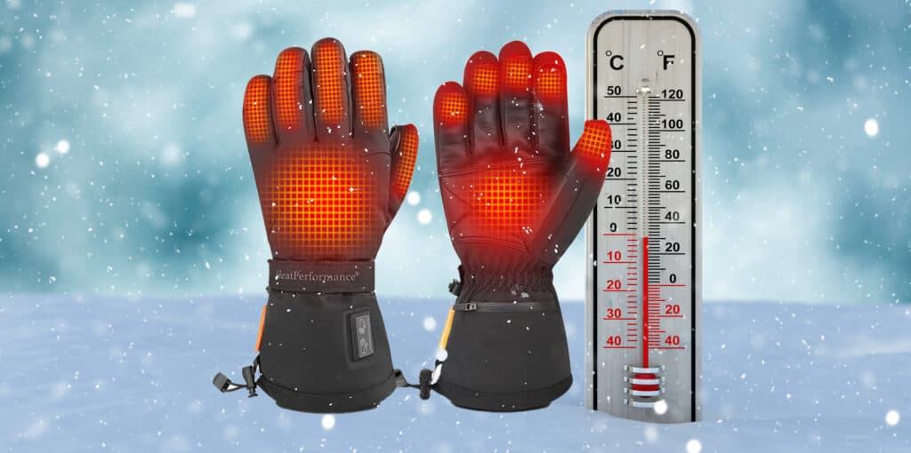 De beste oppvarmede hanskene ved siden av et termometer